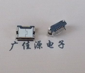 Micro USB connector with fishfork pin inserted front and pasted back without solder pad nickel plating