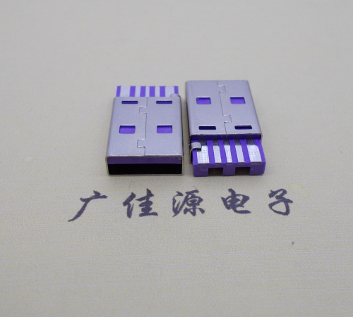 Short circuit USB A male 5p soldered wire type high current purple rubber core fast charging plug