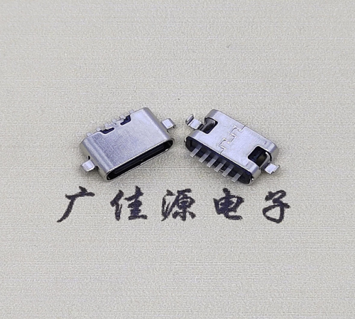 Ultra short body TYPE-C sinking plate female seat 6P two pin plug-in board length 5.1mm sinking plate 0.8mm 1.6mm terminal 1.0mm supporting charging function